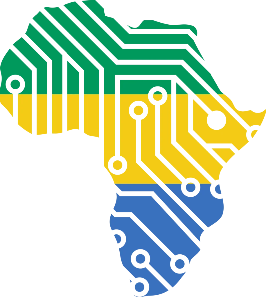 Carte de l'Afrique aux couleurs de gabon avec des circuits, élément de l'identité visuelle de Africa Digiempower