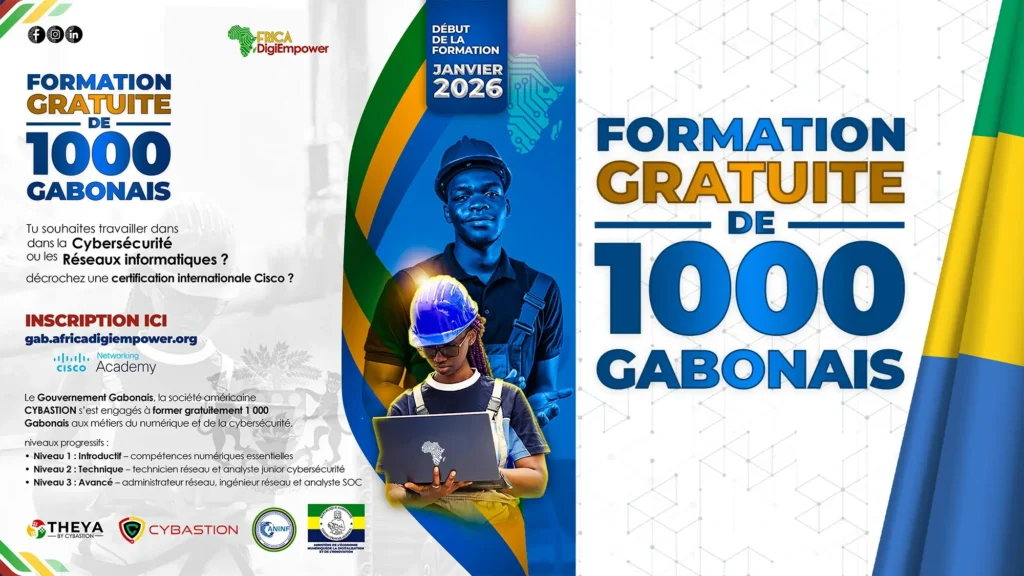 Africa Digiempower un programme de THEYA by Cybastion va former 1000 jeunes gabonais aux métiers du numérique et de la cybersécurité. Visuel réaliser par adambita237(adatheartist)