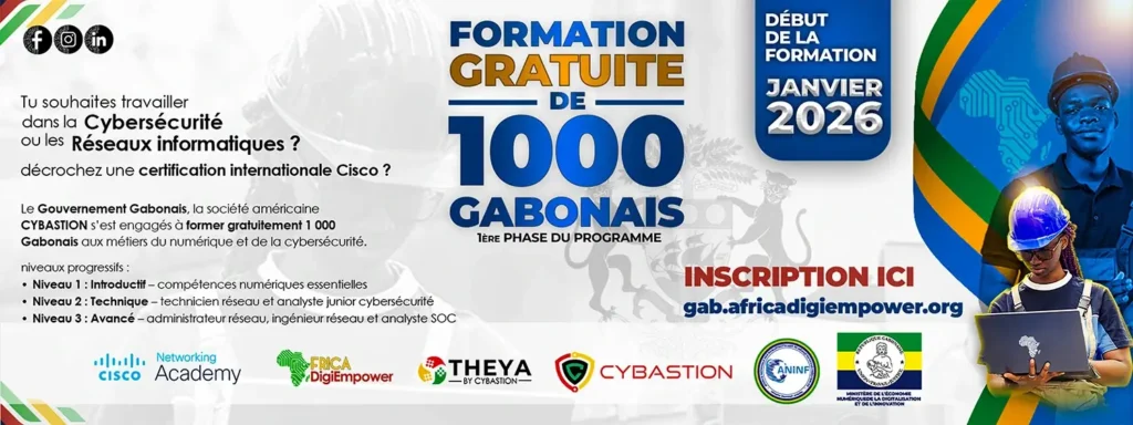 Africa Digiempower un programme de THEYA by Cybastion va former 1000 jeunes gabonais aux métiers du numérique et de la cybersécurité. Visuel réaliser par adambita237(adatheartist)
