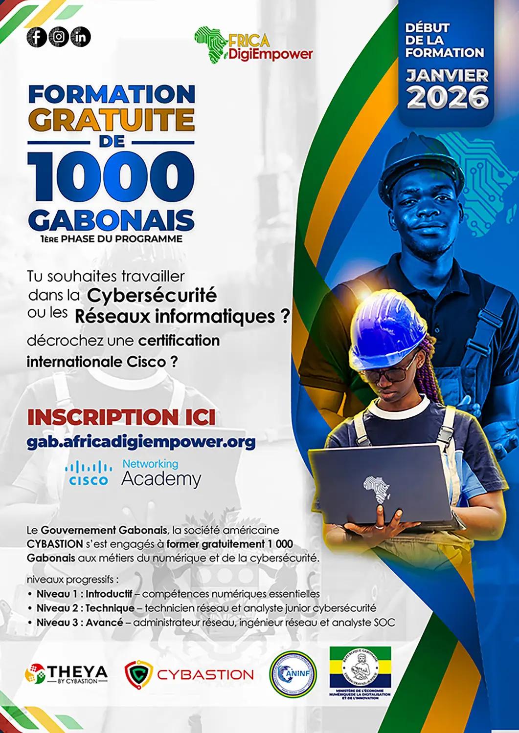 Africa Digiempower un programme de THEYA by Cybastion va former 1000 jeunes gabonais aux métiers du numérique et de la cybersécurité. Visuel réaliser par adambita237(adatheartist)